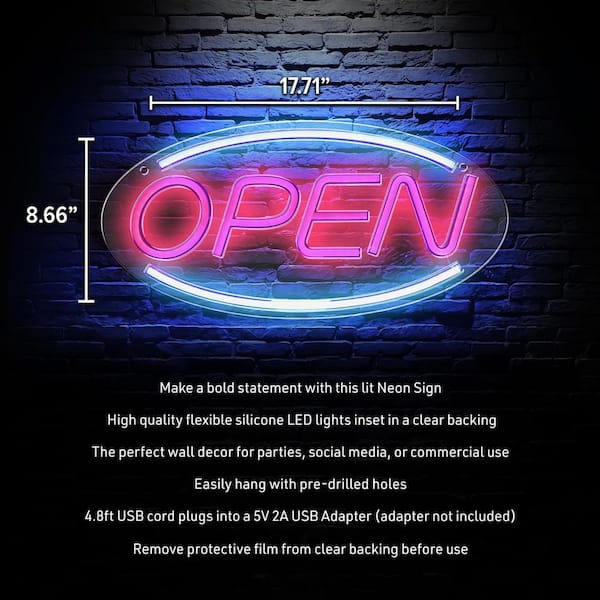 XTREME 8.66 in. x 17.7 in. Large Neon Open Signs for Business
