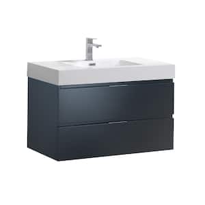 Valencia 36 in. W Wall Hung Bathroom Vanity in Dark Slate Gray with Acrylic Vanity Top in White