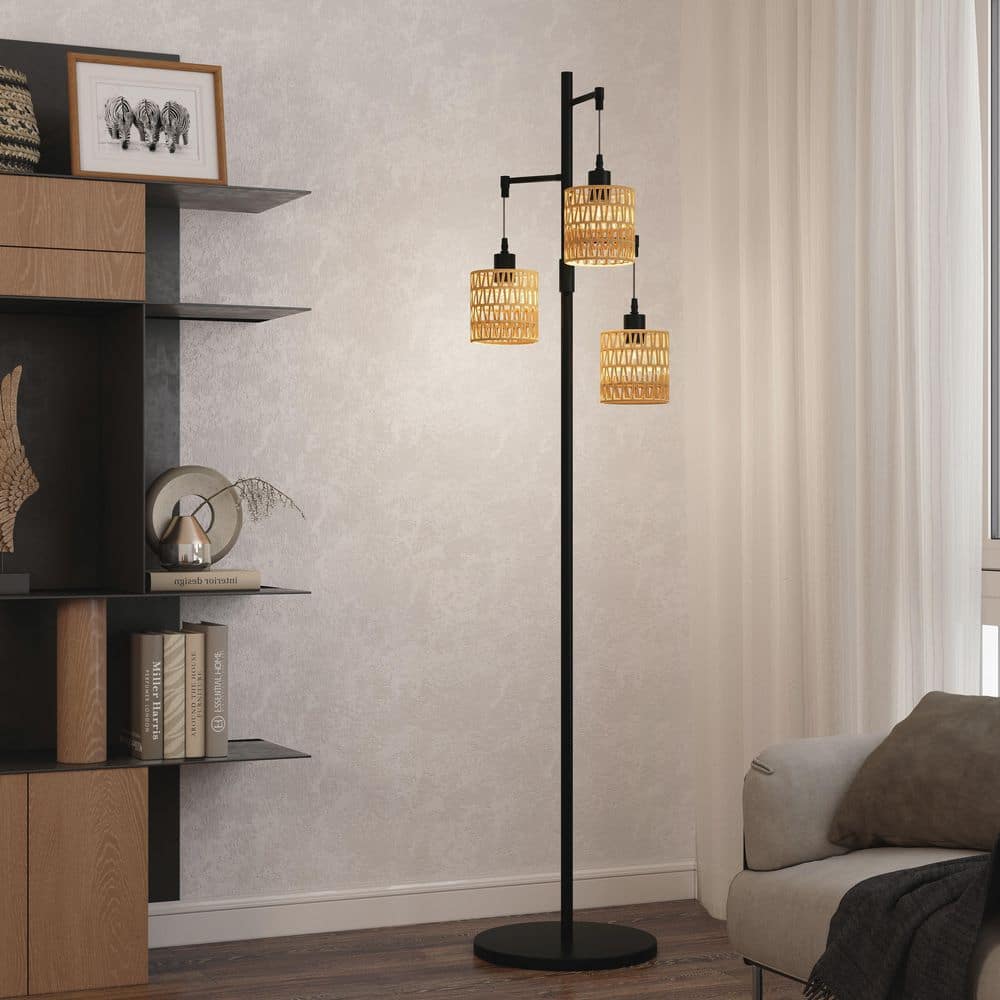 65 in. 3-Light Traditional Brown Boho Rattan Tree Standing Floor Lamp Corner Tall Lights for Living Room price history on PriceWatchPro