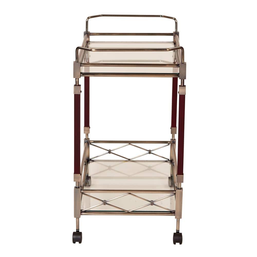 Walnut and Antique Brass Rectangular Serving Cart with Storage