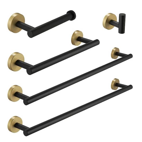 5-Piece Bathroom Hardware Set with Bathroom Towel Rack in Matte Black