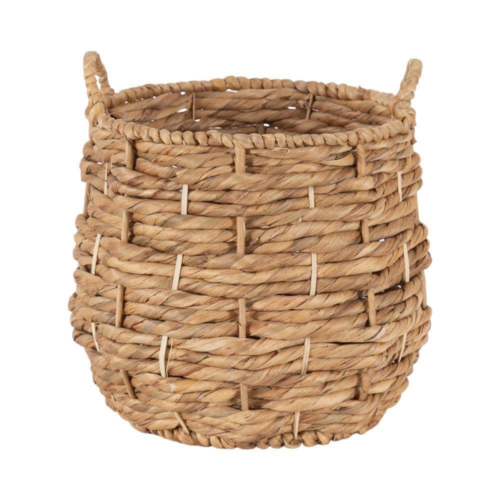 Natural Seagrass Round Woven Storage Basket with Handles