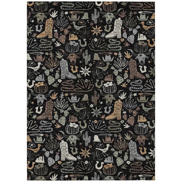 Chantille Machine Washable Indoor/Outdoor Abstract ACN2512 Black 3 ft. x 4 ft. Area Rug