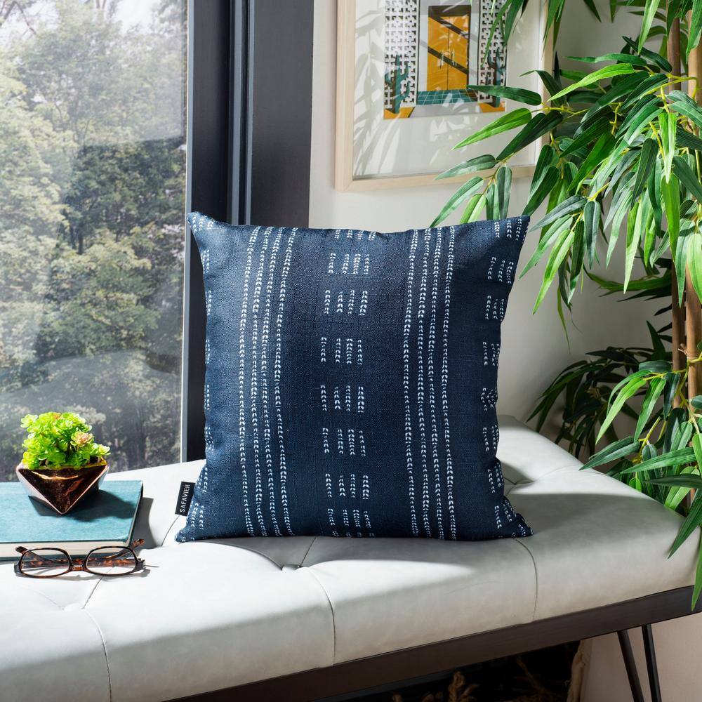 Madelyn 16" Navy and White Striped Decorative Pillow