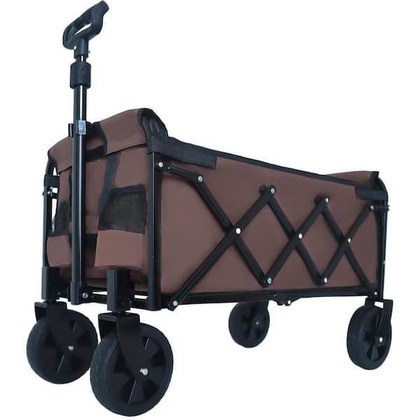 2 cu. ft. Steel Expandable Dual-Layer Utility Wagon Garden Cart in Brown