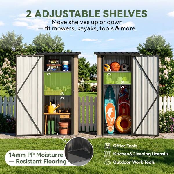 Sizzim 5 ft. W x 3 ft. D Metal Storage Shed with 2-Piece Shelves