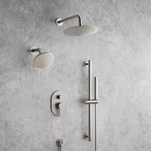 3-Spray Patterns Round Fixed Shower Head 10, 6 in. with 2.5 GPM Wall Mount Dual Shower Heads in Brushed Nickel
