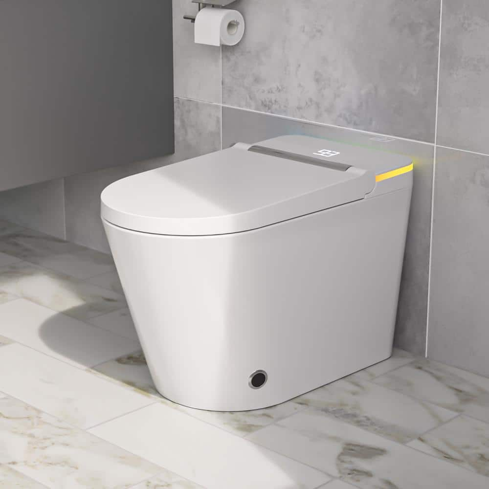 Logmey Elongated Bidet Toilet 1.28 GPF in White with Mood Light, Auto ...