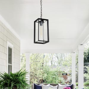 1-Light Dark Bronze Outdoor Pendant Light with Clear Glass Shade