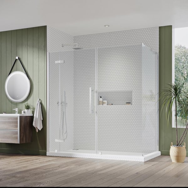 OVE Decors Tampa 72 1/16 in. W x 72 in. H Rectangular Pivot Frameless Corner Shower Enclosure in Chrome