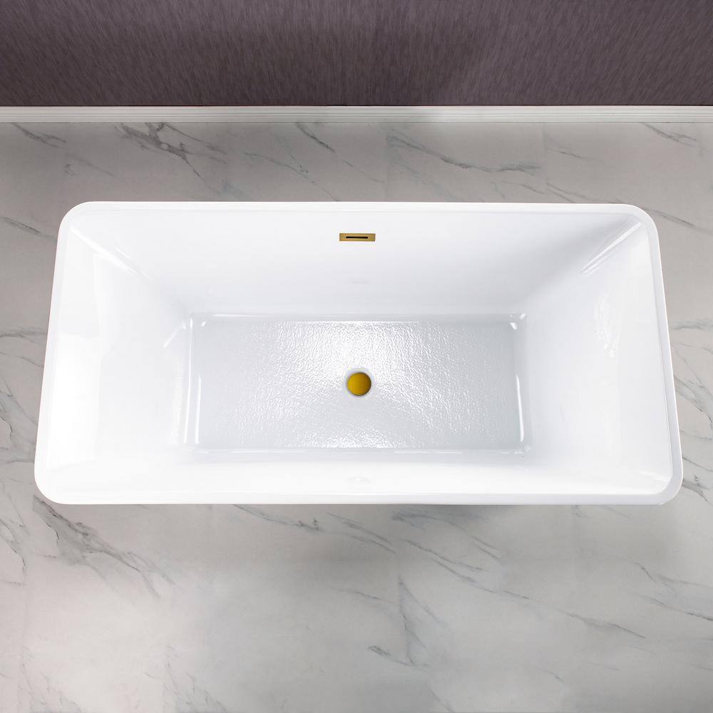 Echo 59'' White Acrylic Freestanding Soaking Bathtub with Brushed Gold Trim