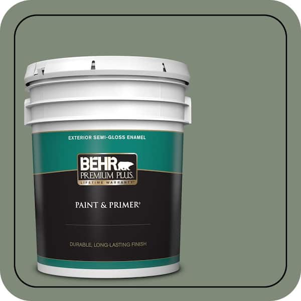 BEHR PREMIUM PLUS 5 gal. #N400-5 Thai Basil Semi-Gloss Enamel Exterior Paint & Primer
