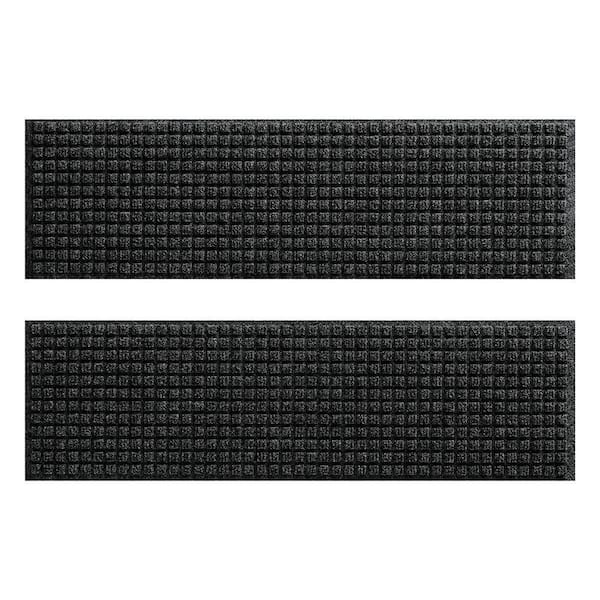 Waterhog Squares 8.5 in. x 30 in. PET Polyester Indoor Outdoor Stair Tread Cover (Set of 4) Charcoal
