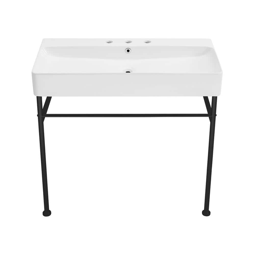 Swiss Madison 36 in. W Carre Ceramic White Console Sink With Matte ...