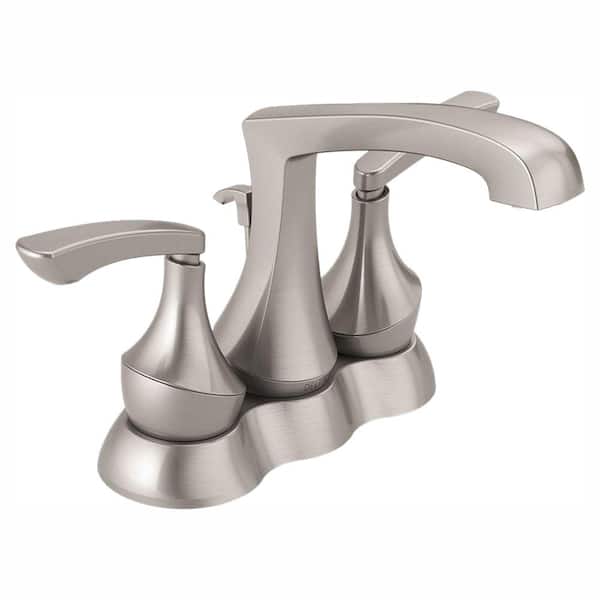 DELTA Brushed Nickel Centerset 2-Handle 4 in.Home Bathroom Faucet Ceramic Valve 