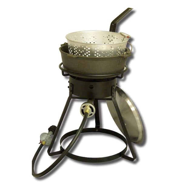 King Kooker 54,000 BTU Bolt Together Propane Gas Outdoor Cooker with 6 qt. Cast Iron Pot, Aluminum Basket and Lid