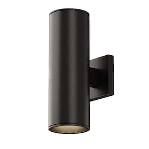 Seville Aluminum 2-Light Black Cylinder Outdoor Wall Sconce Lantern Clear Glass