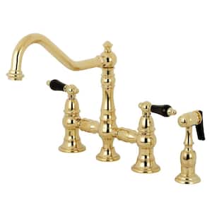 Duchess 2-Handle Bridge Kitchen Faucet with Side Sprayer in Polished Brass