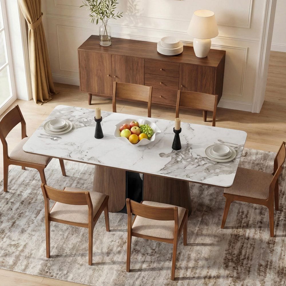 Rhodes Modern Brown Ceramic 78.74 in. Pedestal Base Dining Table Seats 8 price history on PriceWatchPro