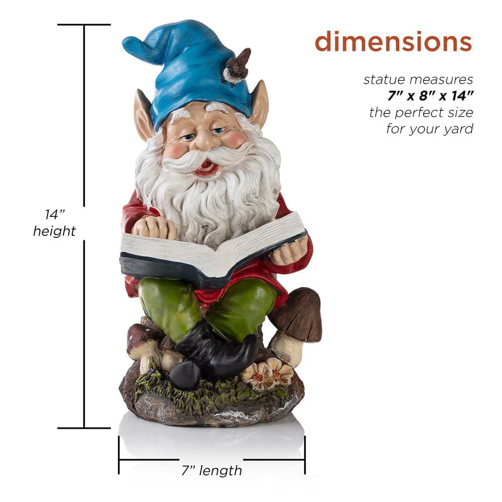 Colorful Resin Garden Gnome Reading Book Statue