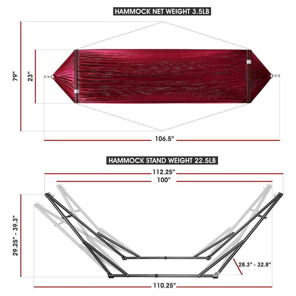 Deep Berry Powder-Coated Steel Double Hammock with Stand