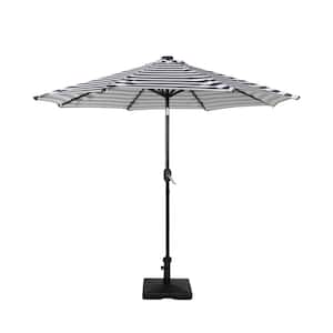 Marina 9 ft. Market Solar LED Patio Umbrella in Black/White Stripe with 50 lbs. Concrete Base