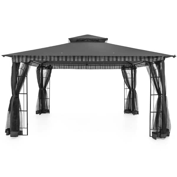 Gardenbee 13 ft. x 11 ft. Black Steel Outdoor Patio Gazebo with Mosquito Netting