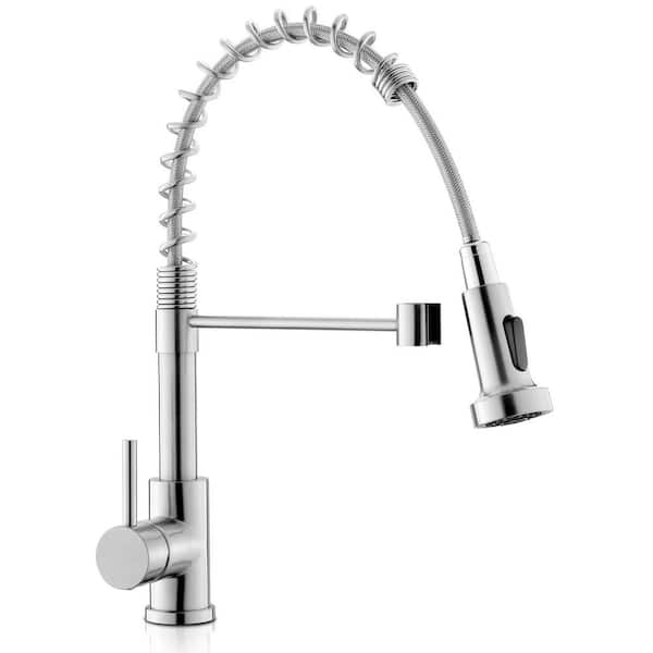 Brushed Nickel 17.7 in. H Pull Out Sprayer Kitchen Faucet with Advanced Spray Single Handle Stainless Steel Sink Faucet
