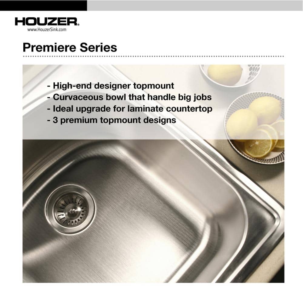Premier 33" Stainless Steel Single Bowl Kitchen Sink with Strainer and Grid