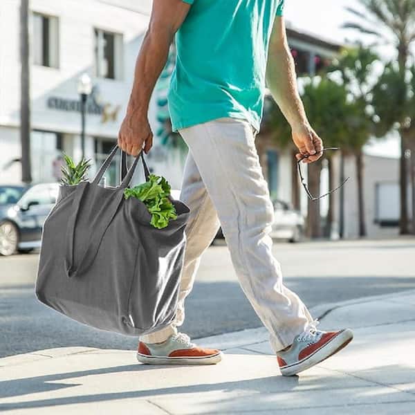 Adrinfly Grey Canvas Reusable Grocery Bag with Real Pockets, Long