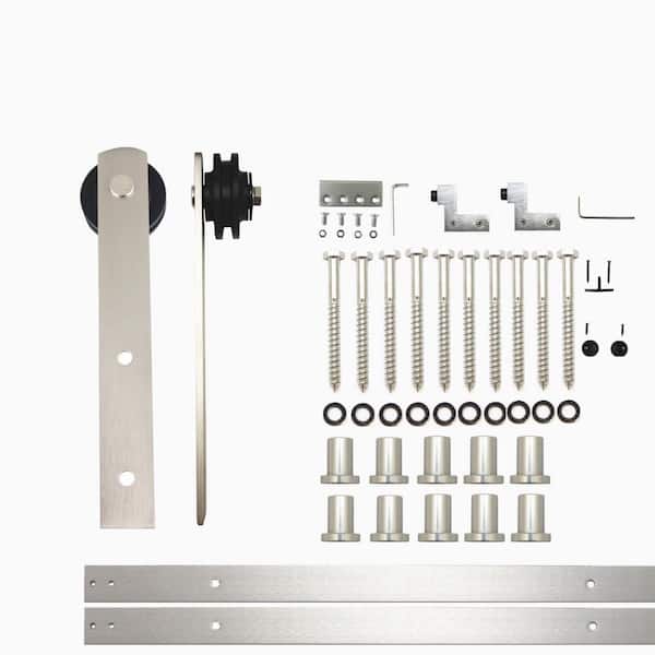 HOMACER 13 ft./156 in. Brushed Nickel Non-Bypass Sliding Barn Door Hardware Kit Straight Design Roller for Single Door