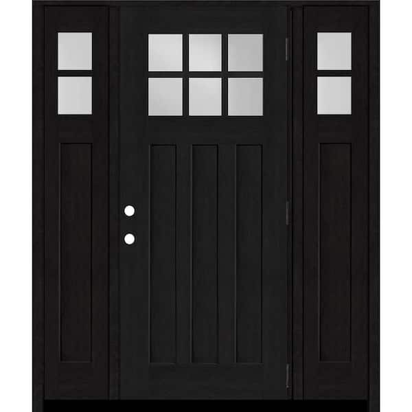 Steves & Sons Regency 68 in. x 80 in. 6-Lite Top Lite Clear Glass LHOS Onyx Mahogany Fiberglass Prehung Front Door 14 in. Side Lites