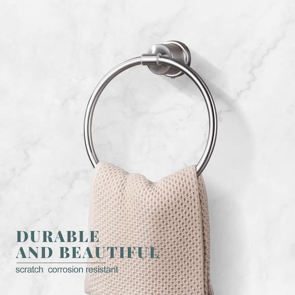 Stainless Steel Wall Mounted Round Closed Towel Ring Bath Hardware Accessory with Concealed Hardware in Brushed Nickel