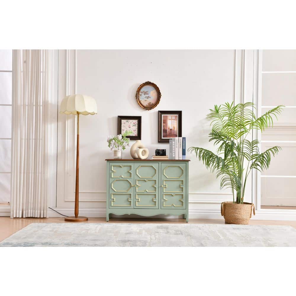 Vintage Sage Green 29 in. H Storage Accent Cabinet with 3 Doors, Adjustable Shelves, Brown Solid Wood Top price history on PriceWatchPro
