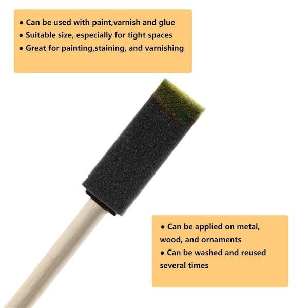 200 Pack 1 inch Foam Brush Sponge Wood Handle Paint Brush Foam Sponge Brush  for Acrylics, Stains, Varnishes, Crafts