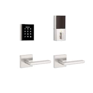 Obsidian Satin Nickel Keyless Keypad Electronic Touchscreen Deadbolt with Halifax Passage Lever