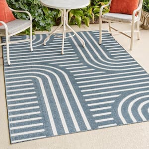 Anders High-Low MidCentury Modern Arch Stripe 2-Tone Navy/Cream 4 ft. x 6 ft. Indoor/Outdoor Area Rug