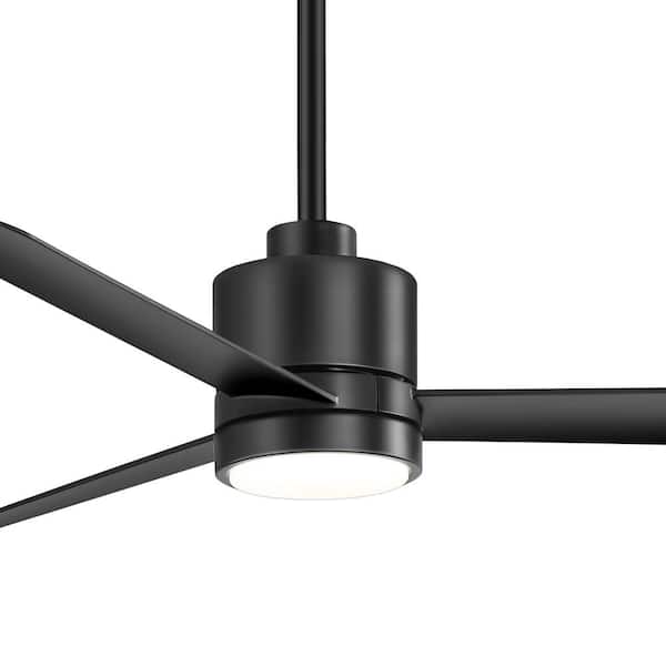 Flashwind 52 in. Indoor Matte Black Standard Downrod Ceiling Fan with Adjustable White Integrated LED and 3-Black Blade and Remote