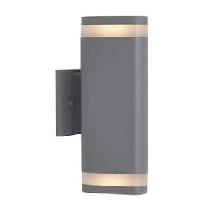 Scintilly Cylinder 2-Light Gray Modern Outdoor Garage and Porch Light Wall Lantern Sconce