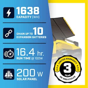 1638 Wh Lithium-ion Expansion Battery and 200-Watt Portable Foldable Solar Panels for Power Stations