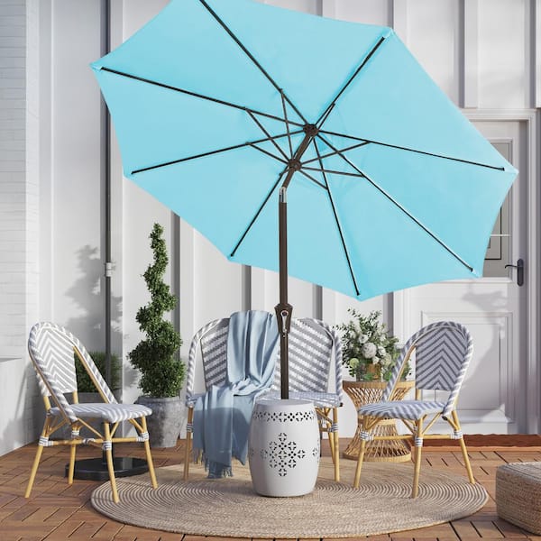 JEAREY 9 ft. Outdoor Market Patio Umbrella with Hand Crank Lift in Light Blue