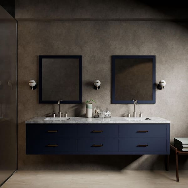 Sherman 84 in W x 22 in D Blue Double Bath Vanity and Carrara Marble Top