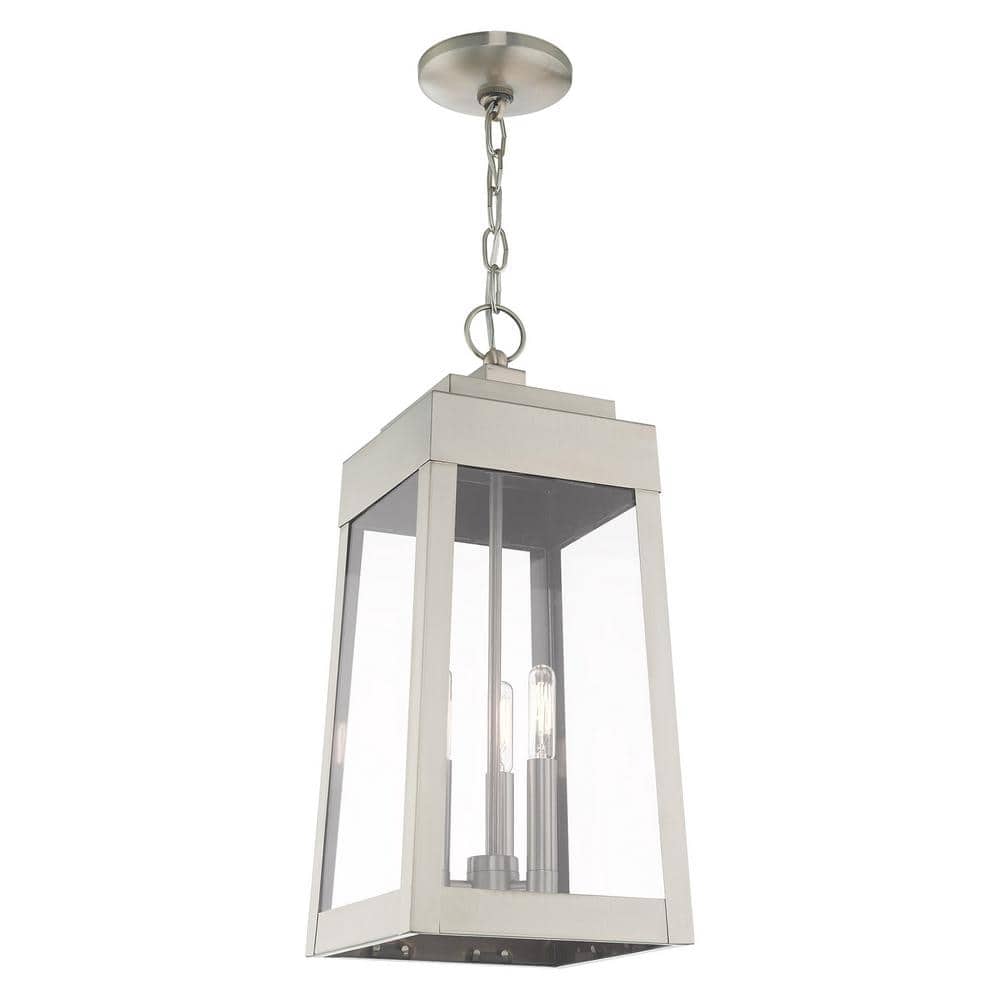 Oslo Brushed Nickel 3-Light Indoor/Outdoor Pendant with Clear Glass
