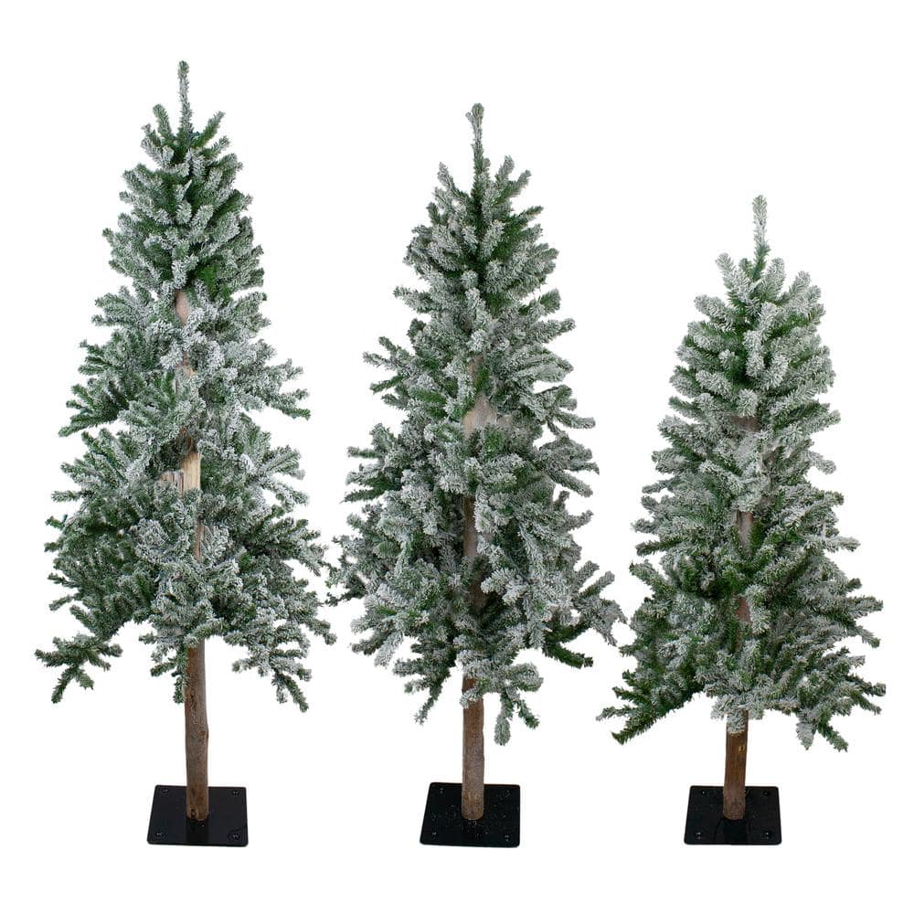 Northlight ft. ft. and ft. Unlit Flocked Alpine Artificial Christmas  Trees(Set of 3) 33532733 The Home Depot