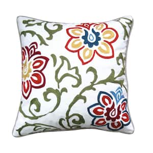 Clementine Multicolor Floral Embroidered 18 in. x 18 in. Throw Pillow
