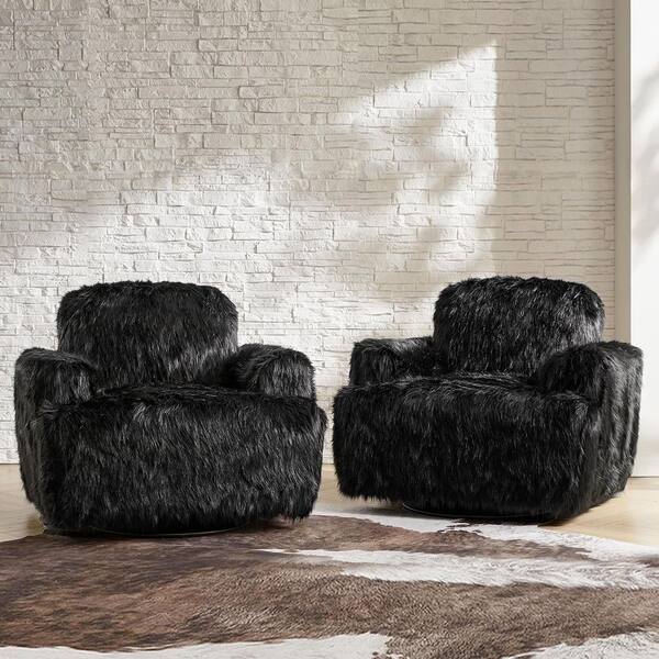 JAYDEN CREATION Jaime Black Polyester Arm Chair with Swivel (Set of 2)