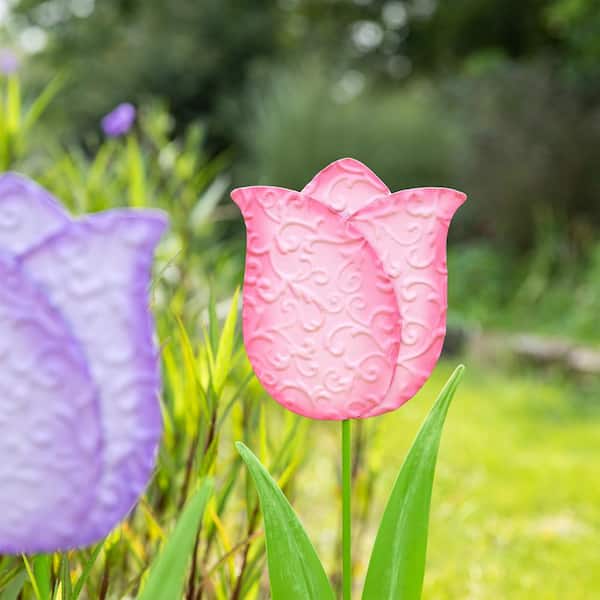 Glitzhome Set of 3 24 in.H Easter Metal Tulips Yard Stake (KD