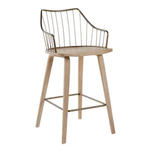 Winston 37 in. Counter Stool in White Washed Wood and Antique Copper Metal