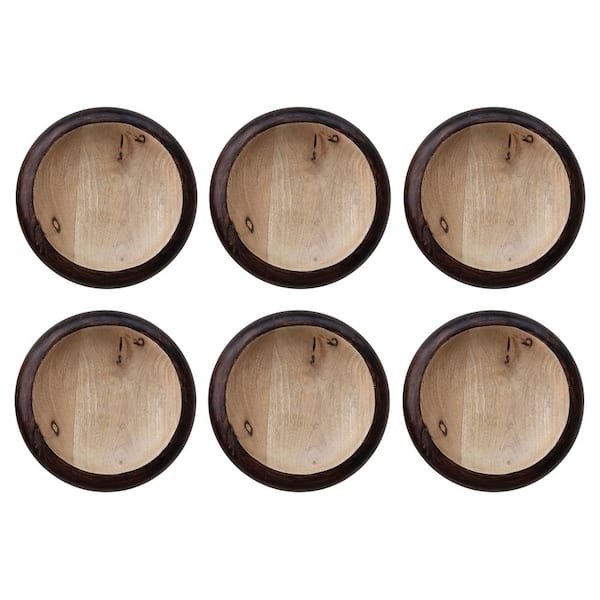 7.8 in. Burnt Brown Mango Wood Round Serving Platters (Set of 6)