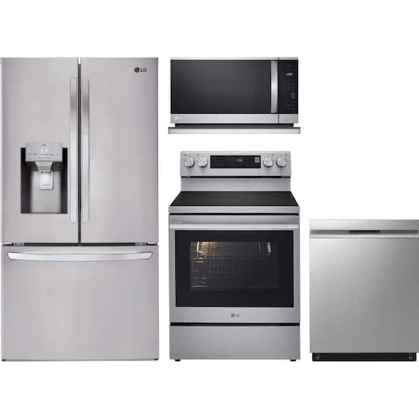 28 cu. ft. Standard Depth French Door Craft Ice Refrigerator with 5 Burner Electric Range and Dishwasher with 3rd Rack